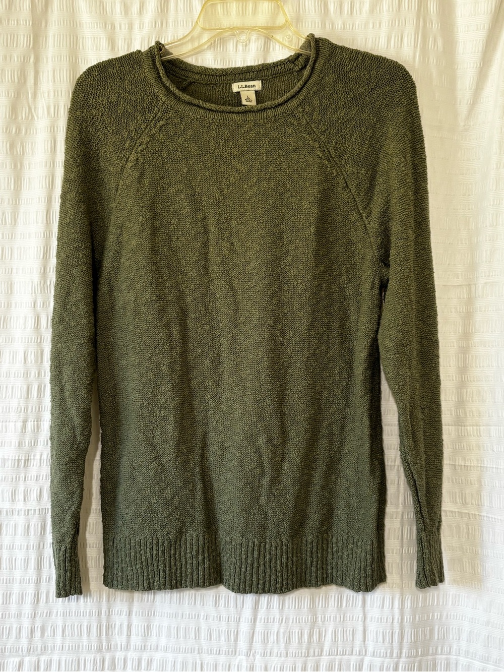LL Bean Cotton Slub Sweater Rollover Collar Crewneck Sweater Sz Large - Picture 3 of 9